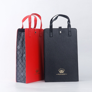 高档双支红酒手提袋红酒包装礼盒皮盒手提袋子红酒瓶盒子单支礼袋