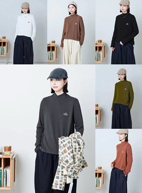 女装2024秋款新33262百搭半高领针织衫T恤简约气质纯色长袖上衣薄