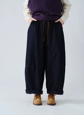 女装2025秋款新牛仔裤35370休闲文艺日系宽松百搭阔腿长裤35703