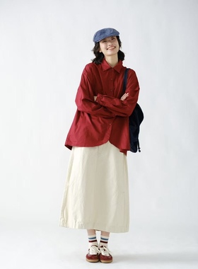 女装2025秋款新翻领长袖衬衫35375休闲文艺日系宽松长袖外套