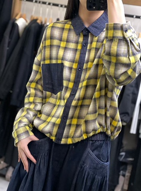 女装2025秋款新格子衬衫35620休闲文艺日系宽松百搭显瘦格子上衣