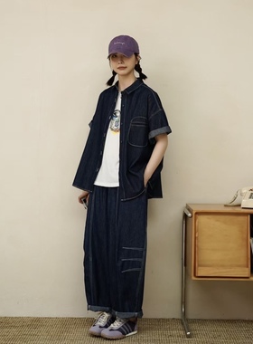 女装2025春夏新款衬衫33971 通勤休闲文艺日系宽松纯棉牛仔短袖