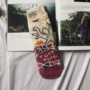 美式 棉袜满30 包邮 潮袜街头风艺术袜手绘复古原始岩画风短袜女薄款