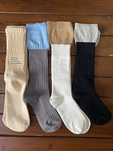 2双包邮 超值韩国撞色中筒袜拼接小腿袜柔软舒适堆堆袜走秀款纯棉