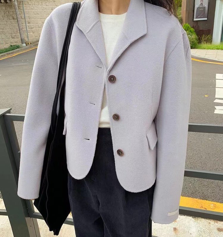 出口韩国原单24秋冬新款翻领双面羊绒大衣女短款羊毛呢外套百搭