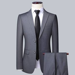 男士西服套装2026春季新款男装中年商务休闲简约透气西装两件套
