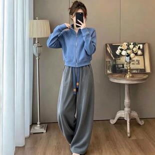 DIONK时尚新款9293潮休闲套装卫衣阔显瘦女腿洋气秋季拉链运动裤
