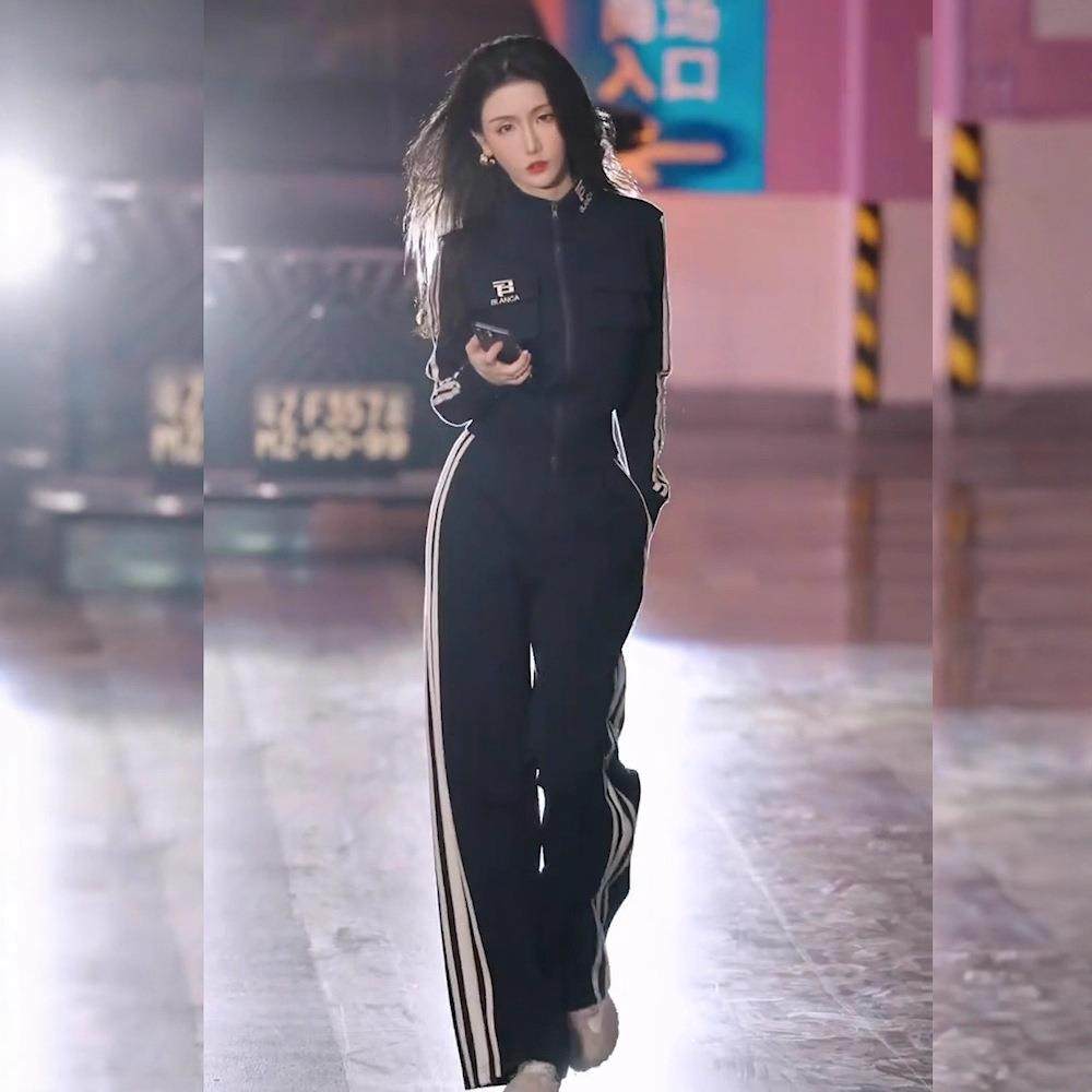 套装新款运动服条纹拉链高端女装卫衣卫裤春秋季立领竖2025