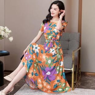 显瘦碎花2025人造棉裙子长棉绸妈妈气质装连衣裙薄款大码新款夏天