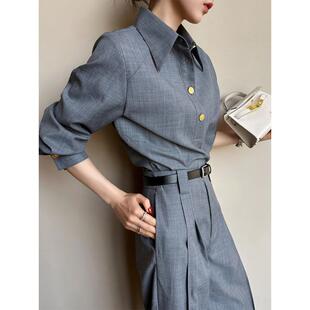 衬衫 裤 穿洋装 强大灰色一整套西装 现货 高级女装 9428气场搭感小套装