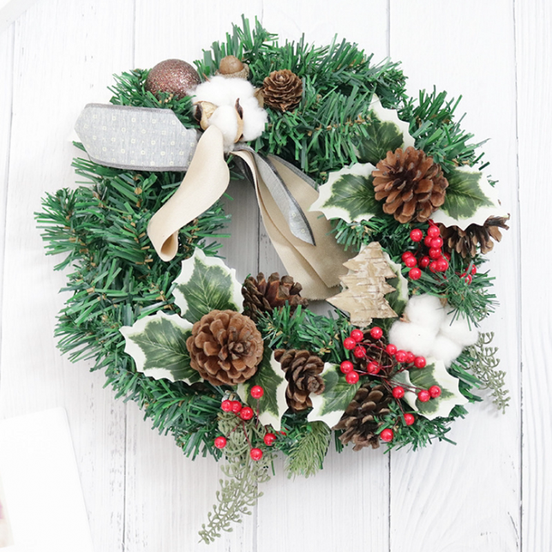 圣诞节装饰30原木圣诞花环花圈橱窗布置门挂滕条场地布置圆形道具