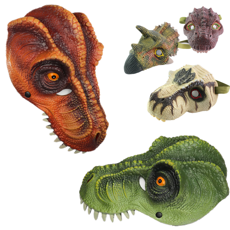 侏罗纪恐龙面具半脸儿童成人仿真霸王龙卡通三角龙暴龙剑龙假面罩
