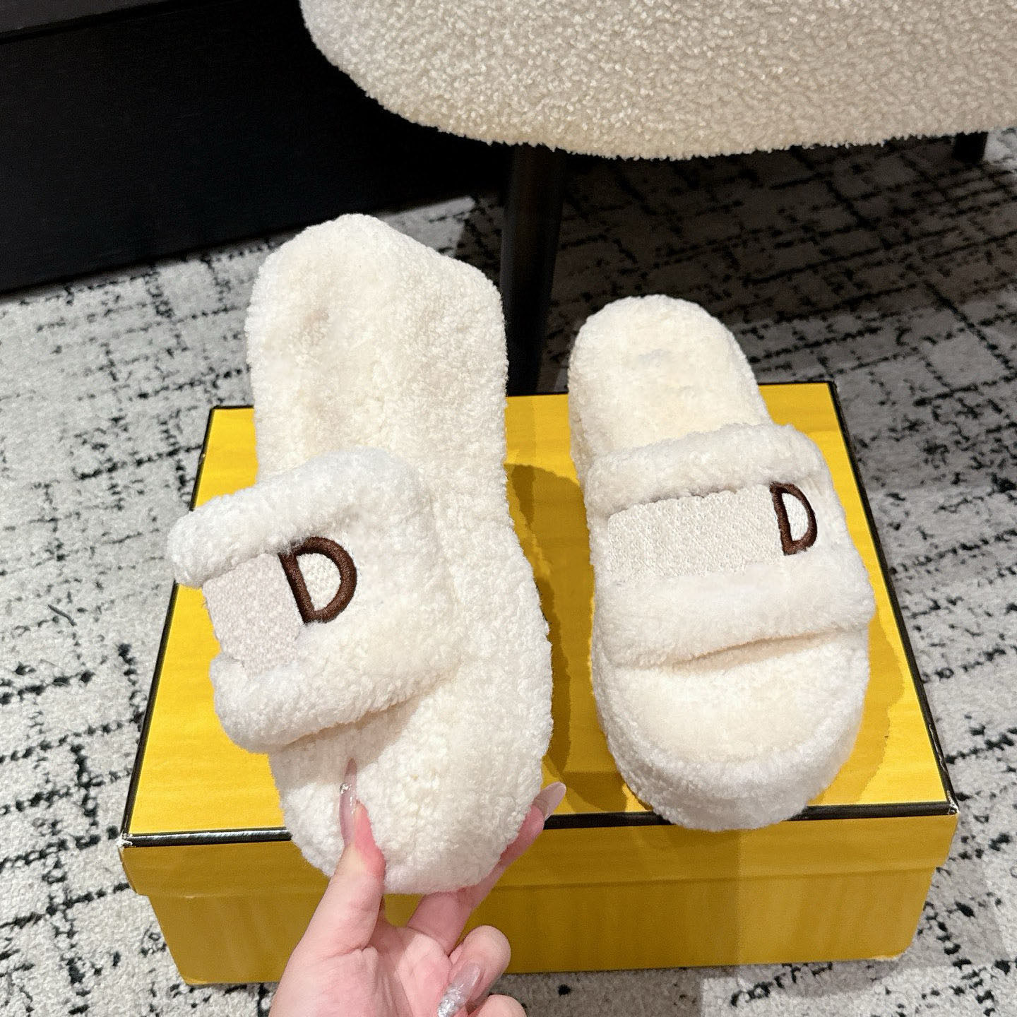冬季外穿羊羔毛厚底毛毛拖鞋