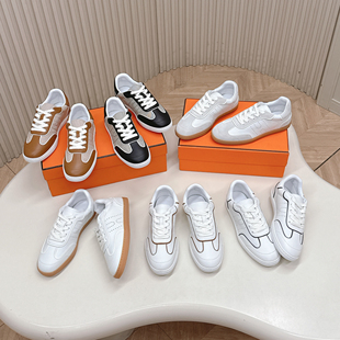 2026新款H家情侣系带拼色运动休闲鞋男女复古轻便百搭平底德训鞋