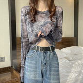 剪镖外贸折扣女装 冰丝薄款 长袖 女T恤长袖 网纱防晒打底衫 捡漏特价