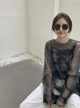 捡漏特价剪镖外贸折扣女装扎染心机长袖内搭韩版宽松打底罩衫T恤