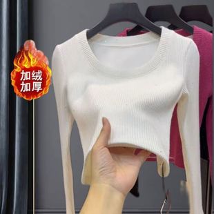 设计感坎条加绒打底2025秋冬爆款 拼接显瘦保暖上衣潮 亮片洋气修身