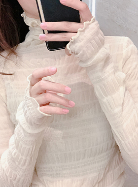 捡漏特价剪镖外贸折扣女装高领蕾丝打底衫女堆堆领内搭网纱上衣女