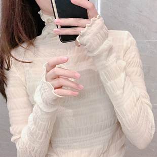 女堆堆领内搭网纱上衣女 高领蕾丝打底衫 捡漏特价 剪镖外贸折扣女装