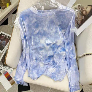 薄款 捡漏特价 T恤女扎染网纱打底衫 长袖 防晒上衣 剪镖外贸折扣女装