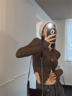 不规则镂空开衫 秋季 女修身 短款 上衣 捡漏特价 长袖 剪镖外贸折扣女装