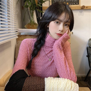 女紧身长袖 秋冬网纱高领打底衫 内搭上衣 剪镖外贸折扣女装 捡漏特价