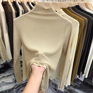 t恤蕾丝打底衫 捡漏特价 木耳边半高领长袖 新款 女 剪镖外贸折扣女装
