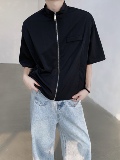 立领短袖拉链衬衫男宽松韩版半袖开衫防晒衣上衣B289-B1116-P75，男装衬衫，电商B289