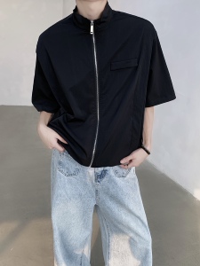 立领短袖拉链衬衫男宽松韩版半袖开衫防晒衣上衣B289-B1116-P75图片