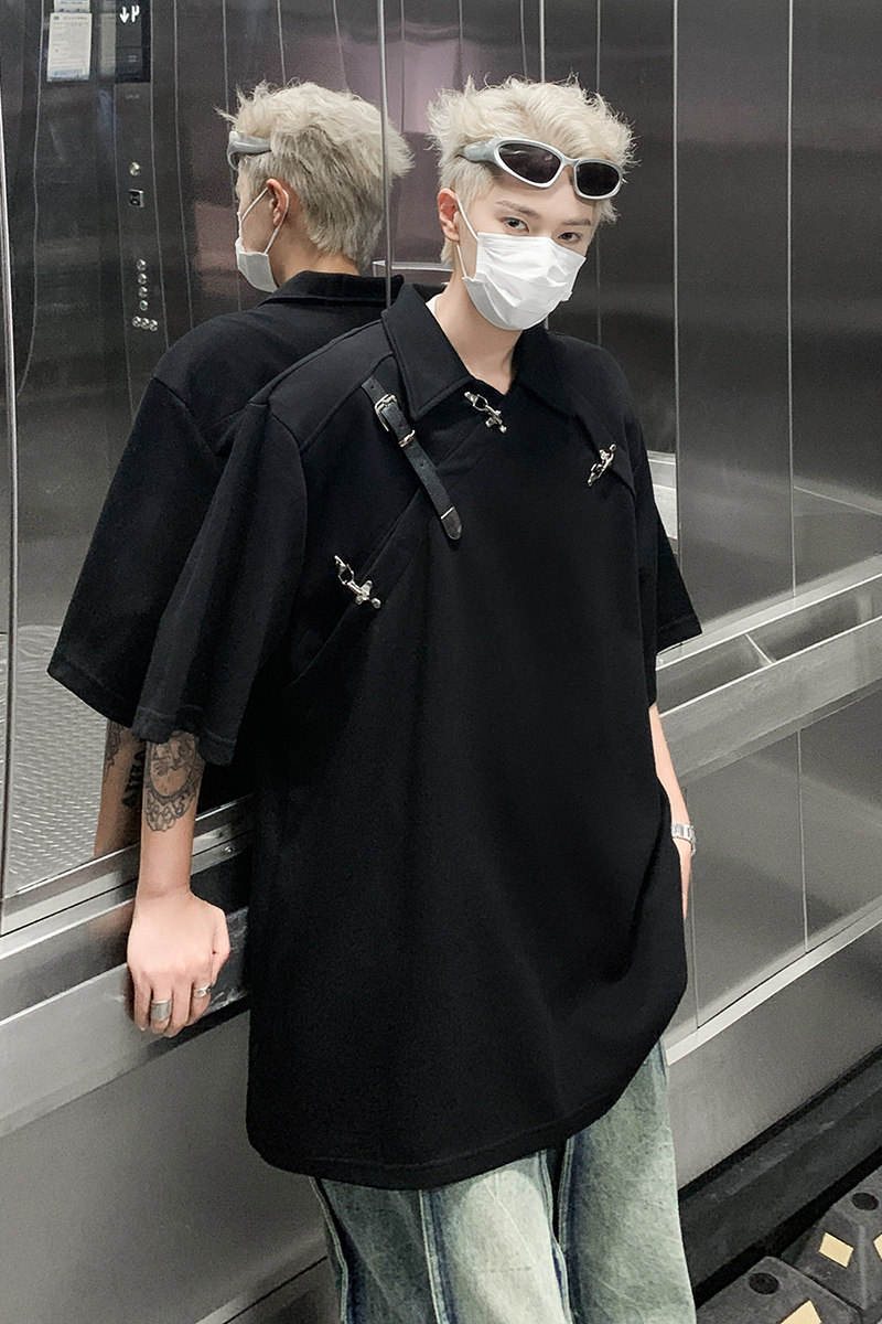 美式金属皮带扣设计感垫肩POLO衫高级短袖男T桖潮B289-H86050-P78,男装Polo衫,电商B289