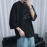 冰丝T恤短袖男夏季薄款美式潮牌垂感宽松休闲五分袖体恤-T806-P30，男装T恤，电商B289