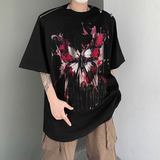 美式金属拉链设计垫肩蝴蝶印花涂鸦宽松短袖T恤男B289-H8700-P68，男装T恤，电商B289