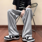 棋盘格冰丝裤子男夏季薄款美式高街长裤宽松直筒阔腿裤K886-P45，男装休闲裤，电商B289