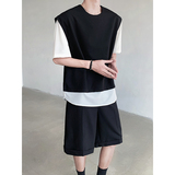 假两件针织短袖T恤套装夏季宽松五分短裤两件套上衣P65短裤P55，男装牛仔裤，电商B289