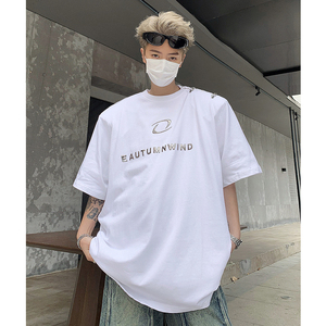 小众字母金属设计感垫肩短袖男夏高级感拉链T恤B289-H86040-P68图片