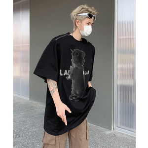 夏季美式卡通兔子印花垫肩短袖男高级感拉链T恤B289-H86088-P68图片