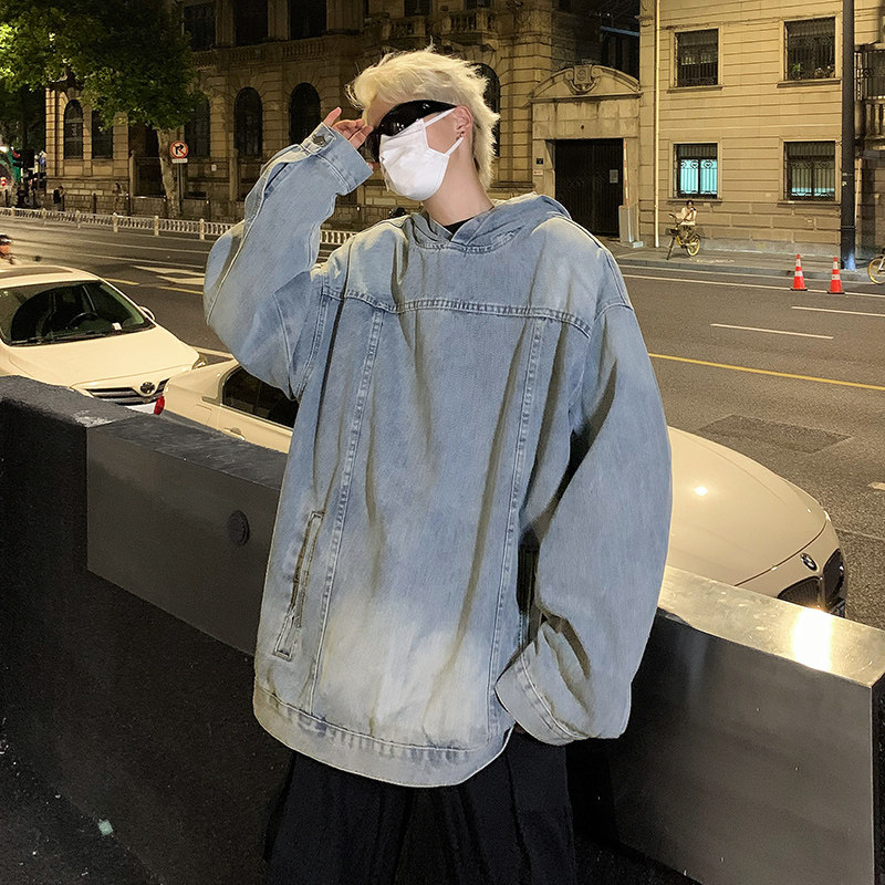 巴黎水洗复古周杰伦同款牛仔连帽宽松卫衣外套潮B289-WY1120-P88,女装短外套,电商B289