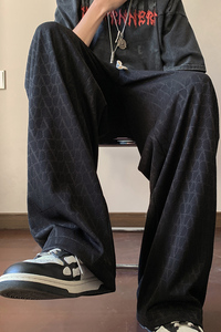 高级感冰丝提花裤子男士潮牌宽松直筒阔腿拖地休闲长裤-K326-P45图片 高级感冰丝提花裤子男士潮牌宽松直筒阔腿拖地休闲长裤-K326-P45图片