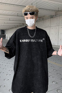 满天星320g重磅t恤潮牌痞帅炸街男美式高街短袖亮闪闪设计感半袖图片
