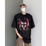 美式金属拉链设计垫肩蝴蝶印花涂鸦宽松短袖T恤男B289-H8700-P68，男装T恤，电商B289