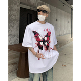 美式金属拉链设计垫肩蝴蝶印花涂鸦宽松短袖T恤男B289-H8700-P68，男装T恤，电商B289