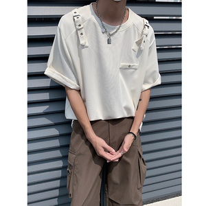 高级设计感绑带百搭基础韩版纯色宽松短袖T恤半袖B289-H86053-P68图片