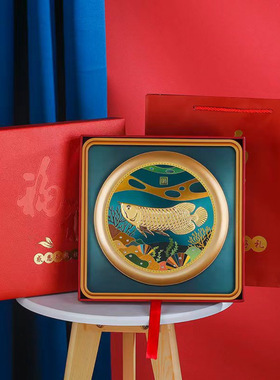 招财金龙鱼摆件仿金箔画相框节日