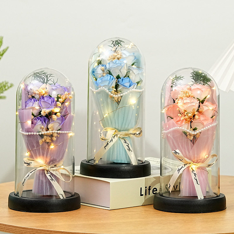 情人节礼物满天星干花永生花束康乃馨玫瑰香皂花礼盒摆件七夕礼品