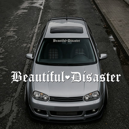 JDM Beautiful Disaster 哥特花体车贴 暗黑甜酷前后挡风玻璃贴纸
