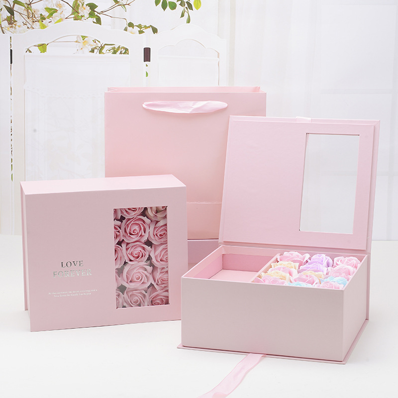 创意节日送礼翻盖开窗礼盒结婚伴手礼精品包装盒情侣送礼鲜花礼盒