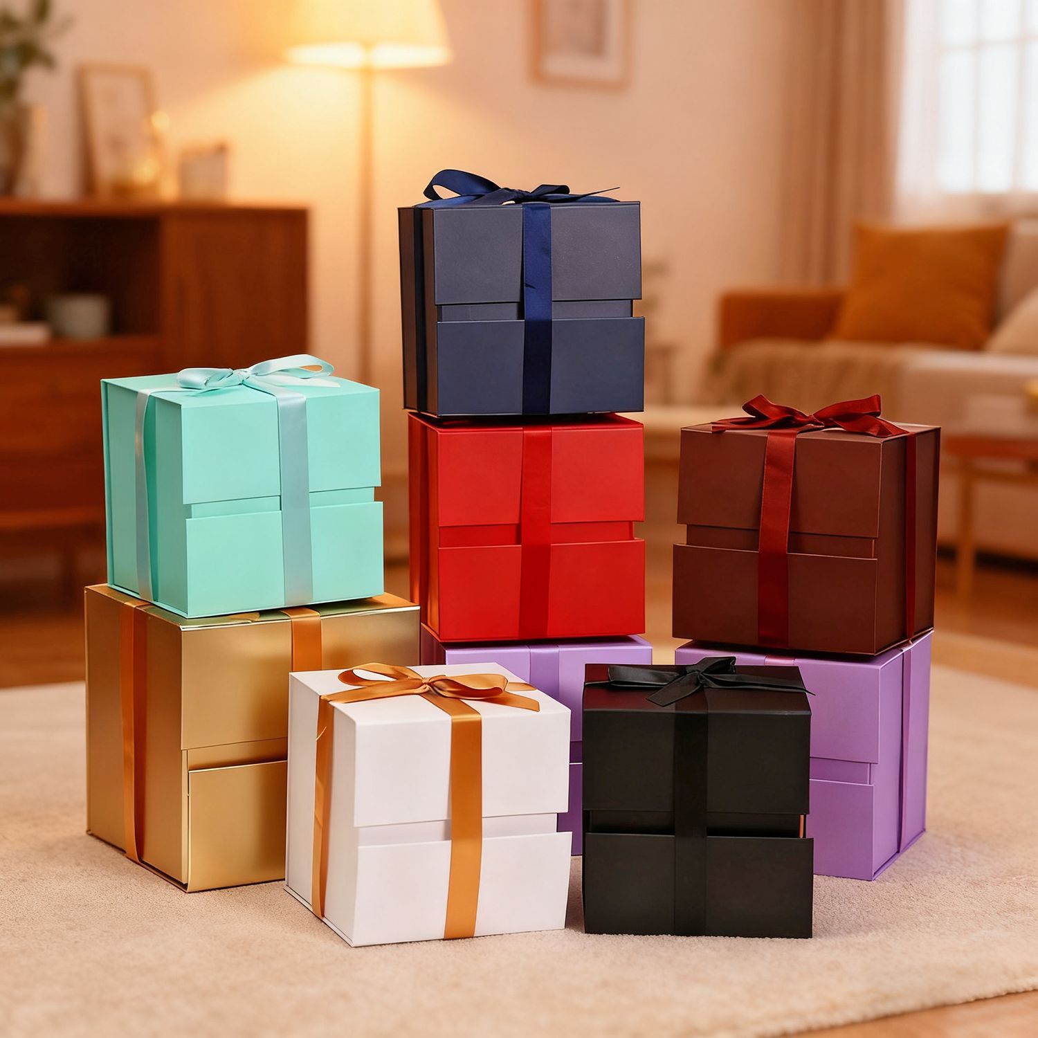 精美丝带可折叠翻盖礼品盒节日送礼通用包装盒省空间外贸礼物盒子