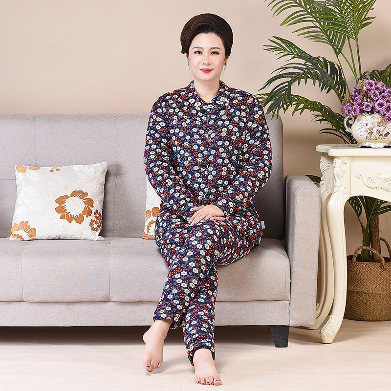 女士纯棉花手工加厚保暖棉袄棉裤套装中老年高腰棉裤妈妈装居家穿