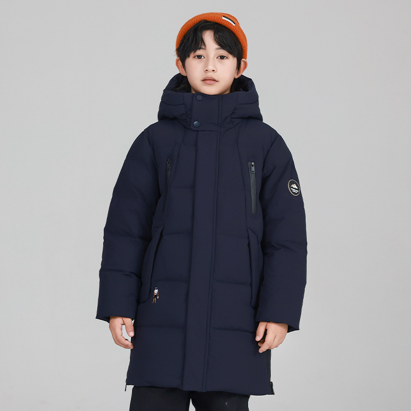 2025冬季新款儿童羽绒服男童中长款加厚女童中大童白鸭绒连帽外套