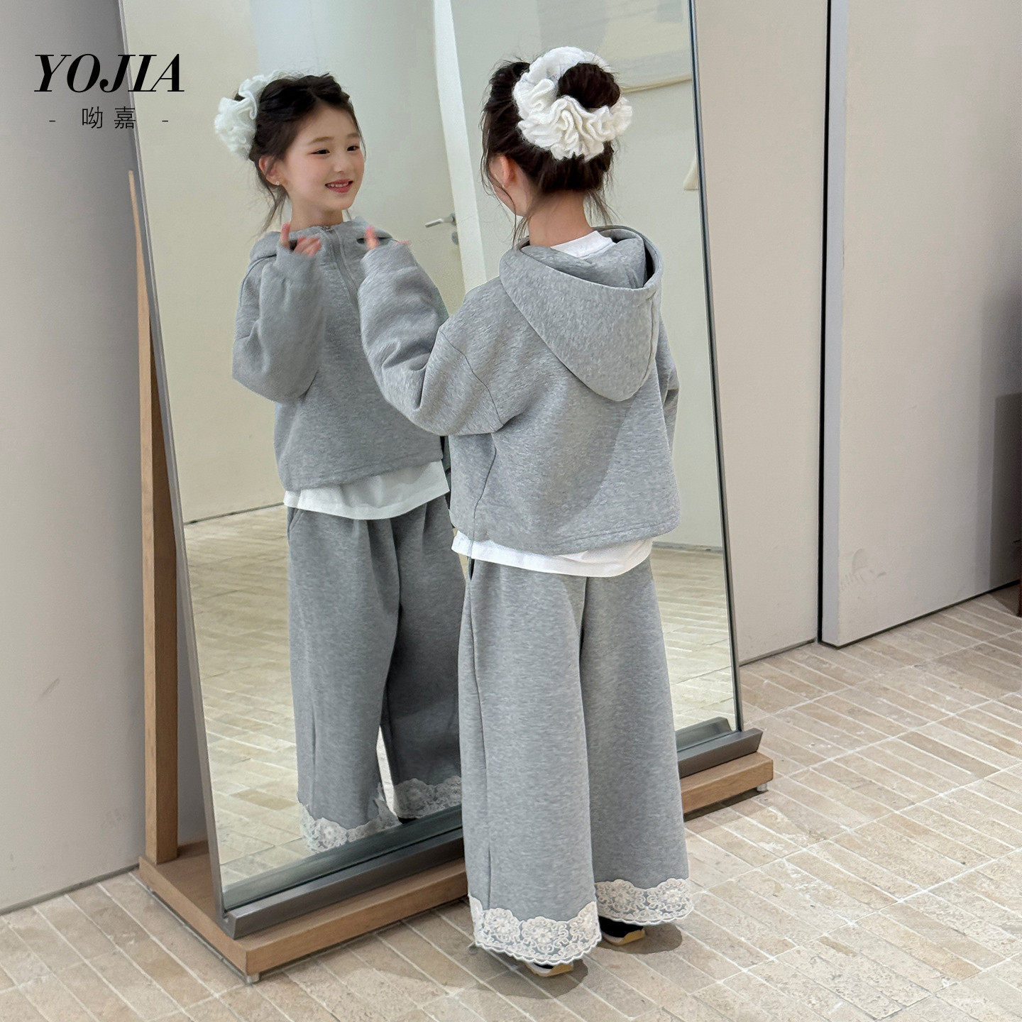 yojia女童卫衣套装春季2026新款洋气宽松衣服连帽儿童春装